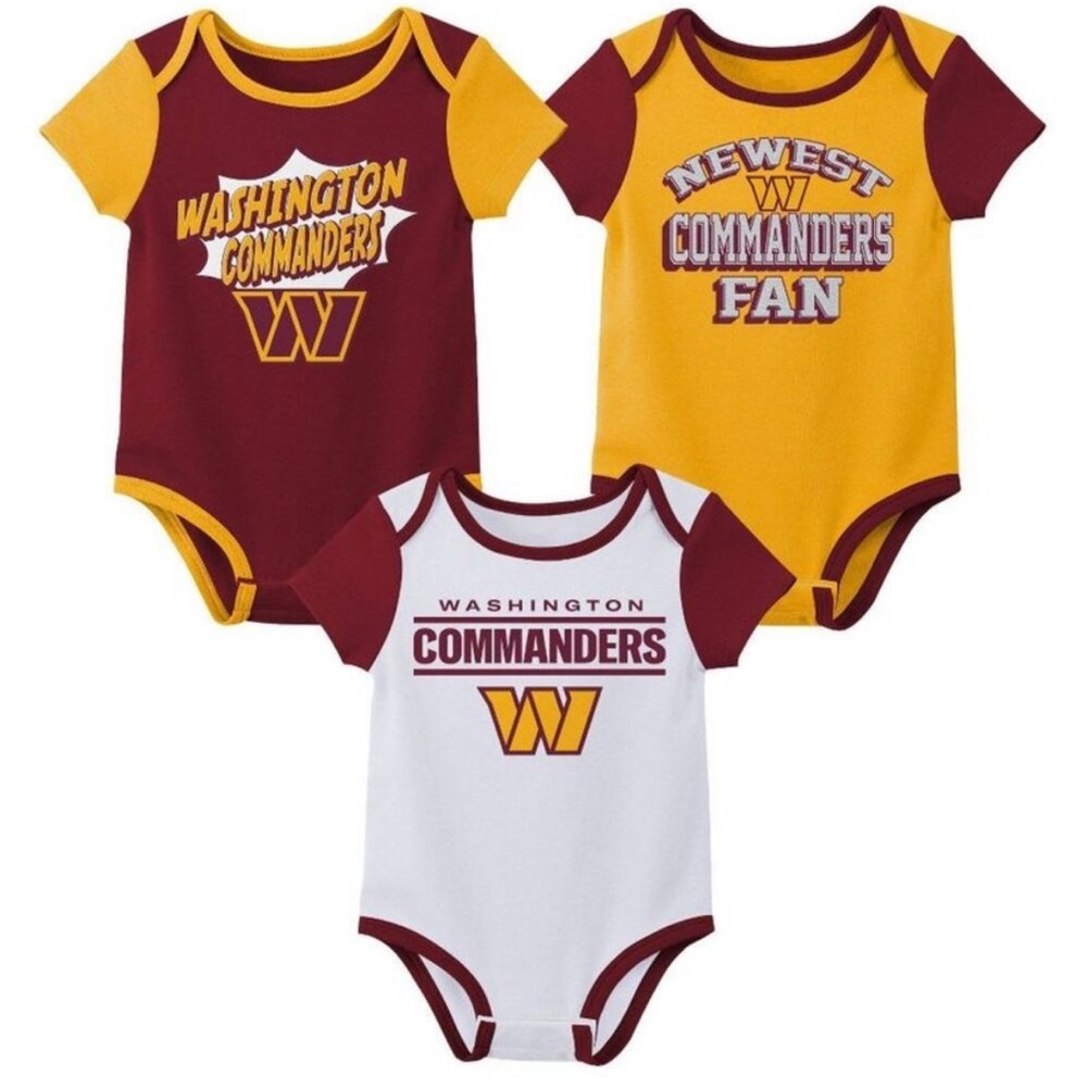 Washington Commanders Redskins Burgundy Gold Infant 3 pack Onesies 3-6 Months